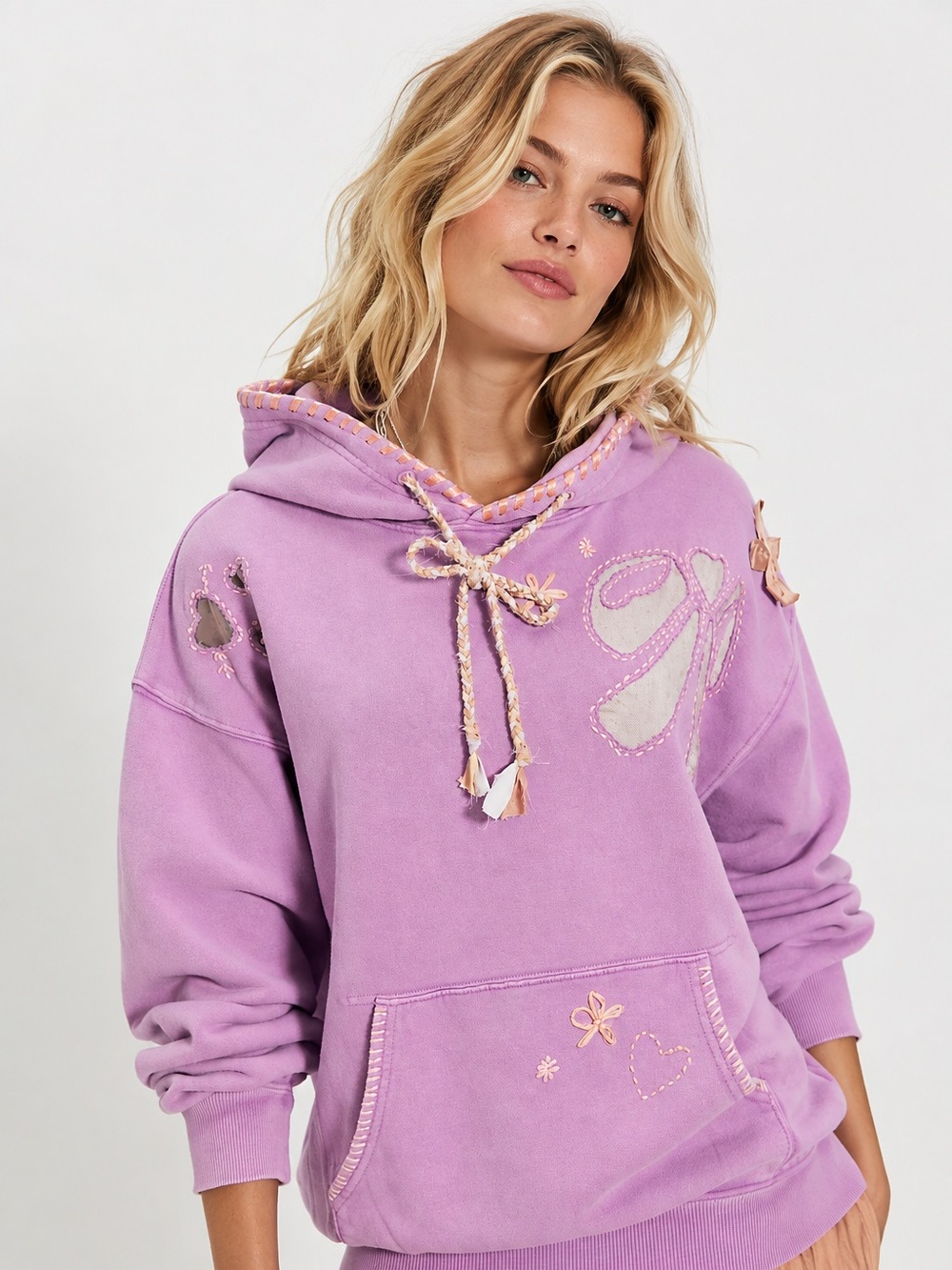 NWT FREE PEOPLE Love Letters Hoodie | Regal Orchid/Camel MSRP $198 S Oversized